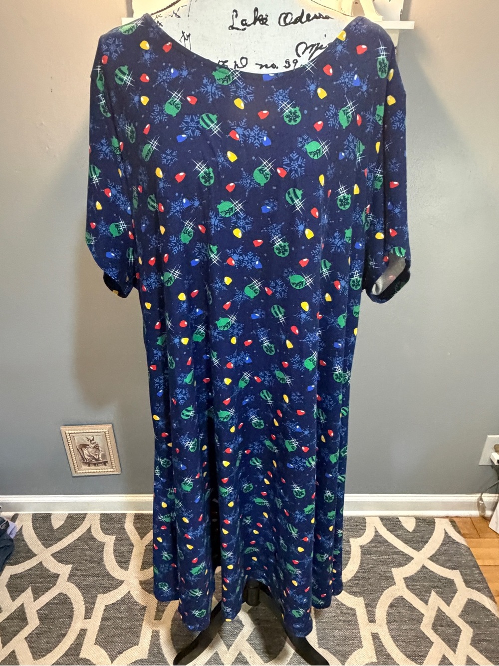 ALLISON BRITTNEY NAVY MULTICOLOR HOLIDAY LIGHT DRESS SZ 3X